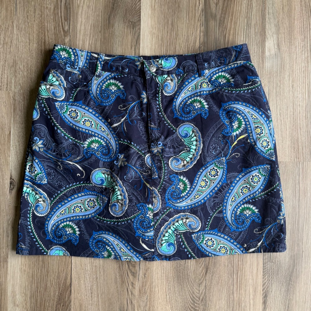 Vintage Croft & Barrow Womens Paisley Skort Navy Blue Stretch Mini Skirt Size 18